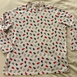 VTG Basic Editions XL cat pattern mock turtleneck 90s cream
